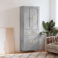 Visoka komoda siva betona 69 5x34x180 cm od konstruiranog drva, 2 ladice