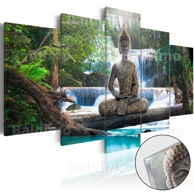 Slika na akrilnom staklu Buddha and Waterfall, 100x50 cm