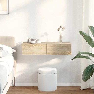 Zidna polica s ladicama, konstruirano drvo, sonoma hrast