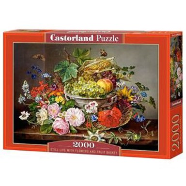 Puzzle Mrtva priroda s cvijećem i košarom voća, 2000 komada
