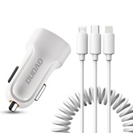 DUDAO Auto punjač R7 2x USB 2.4A + 3in1 Lightning / Type C / micro USB, bijela