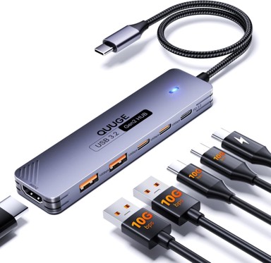 QUUGE USB-C čvorište, 6 u 1, 10 Gbps, 4K@60Hz HDMI, 2 x USB-C i USB-A 3.2, PD 100 W