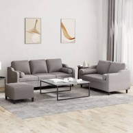 Set sofa 3-dijelni, s jastucima, od tkanine, smeđesivi