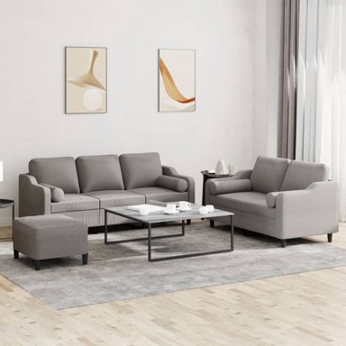 Set sofa 3-dijelni, s jastucima, od tkanine, smeđesivi