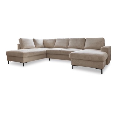 MIUFORM Bež sklopiva kutna garnitura od samta (s lijevim kutom) Lofty Lilly, 303x197x84 cm