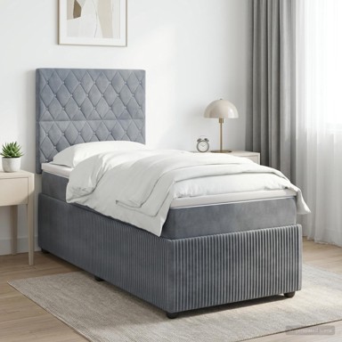 Boxspring krevet s madracem Single od baršuna, tamnosivi