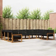 Set vanjskih sofa s jastucima, 9 kom, prirodna, crna