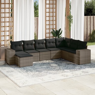 8-dijelni set vrtnih sofa od poliratana s jastucima sivi