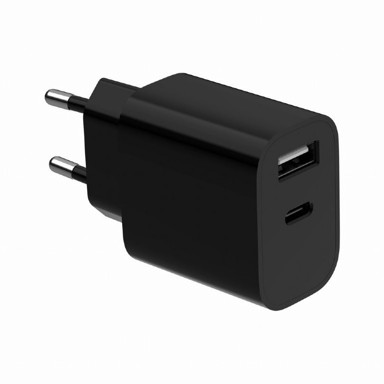 GEMBIRD Punjač univerzalni TA-UC-2AC12-01-BK, 2.4A, 2 porta (USB-A + USB-C), crni