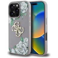 Guess Grained Roses Big 4G Logo maskica za iPhone 16 Pro Max, ljubičasta