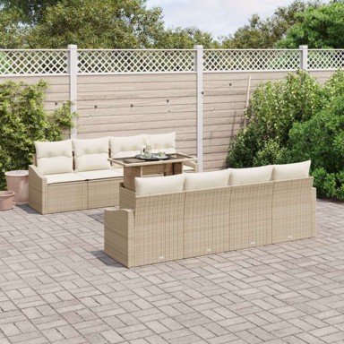 9-dijelni vrtni sofa set s jastucima, poli ratan, bež