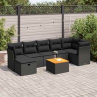 8-dijelni set vrtnih sofa od poliratana s jastucima crni