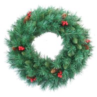 Božićni vijenac za vrata zeleni s češerima i bobicama 30 cm