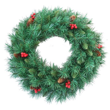 Božićni vijenac za vrata zeleni s češerima i bobicama 30 cm