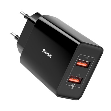 BASEUS Zidni USB punjač, 2x USB, Quick Charge 3.0, 18W, 3A