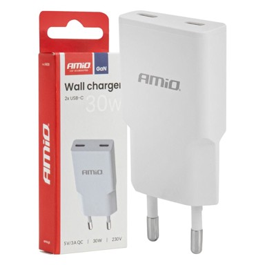 AMIO Mrežni punjač GaN, 2 x USB-C, 30 W