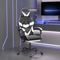 Okretna gaming stolica s osloncem, umjetna koža, crno-bijelo, 1 komad