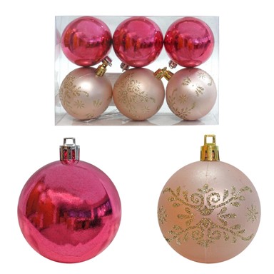 Kuglice, ø 6 cm, 6/1 pak, roza-zlatne