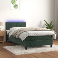 Krevet box spring s madracem LED tamnozeleni 100x200 cm baršun