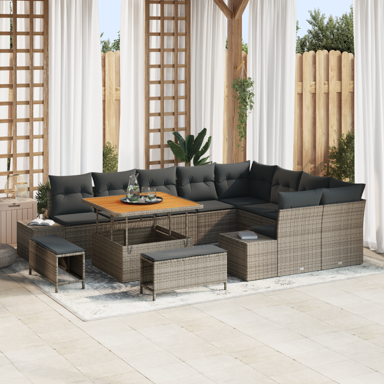 12-dijelni vrtni sofa set s jastucima, poliratan akacija, sivi