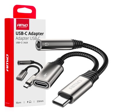 AMIO Kabel USB-C u USB-C + 3.5 mm audio adapter, 10 cm