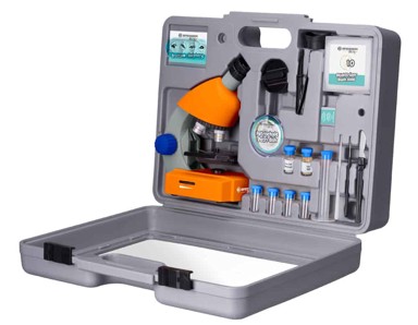 BRESSER Mikroskop Junior + kovčeg s priborom, 40x,-640x, narančasti