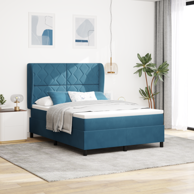 Box Spring krevet s madracem, tamnoplavi, 140x200 cm, baršun
