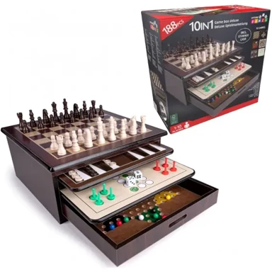 LIFETIME GAMES Set društvenih igara Deluxe, 10-u-1, drvena kutija, 188 dijelova