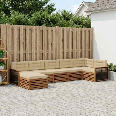 Set vanjskih sofa, 7-dijelni, s jastucima, prirodni i bež