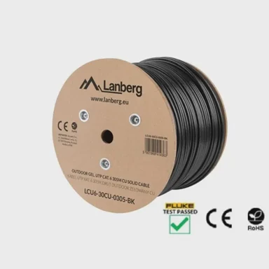 LANBERG Mrežni kabel, LCU6-30CU-0305-BK, 305 m, Cat6, U/UTP, za vanjsku upotrebu, crni