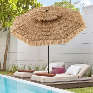 Vrtni suncobran tiki, 247 cm, 8 rebara, slamnati krov, havajski stil