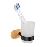 WENKO Crna/u prirodnoj boji staklena samoljepljiva čaša za četkice za zube Orea Bamboo