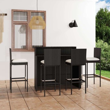 5-dijelni vrtni barski set s jastucima, crni