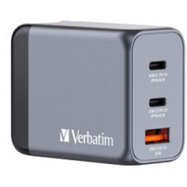 VERBATIM Punjač GNC-65, GaN, 65W, 2x USB-C PD + 1x USB-A QC 3.0, crni