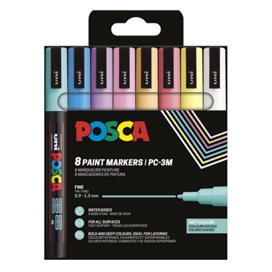 POSCA Marker PC-3M, pastelne boje, plastic free pakiranje, 75522, 8 komada