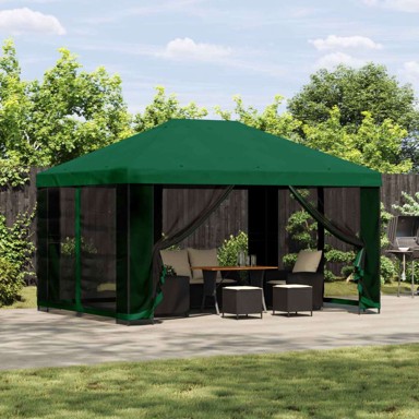 Gazebo, 4 x 3 m, poliester i čelik 190, bez bočnog zida, zelena