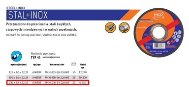 INCOFLEX Rezni disk za čelik i nehrđajući čelik, 230 x 1,9 mm