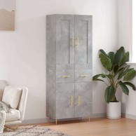 Visoka komoda siva betona 69 5x34x180 cm od konstruiranog drva, 2 ladice