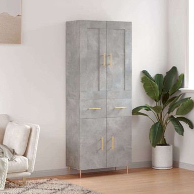 Visoka komoda siva betona 69 5x34x180 cm od konstruiranog drva, 2 ladice
