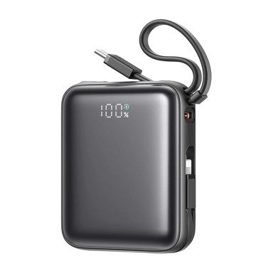 JOYROOM Mini Powerbank JR-PBF27, 10. 000 mAh, 22,5W, s dvostrukim kabelom, crni