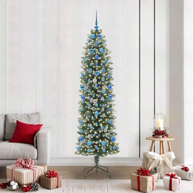 Umjetno vitko božićno drvce sa stalkom zelena i bijela 210 cm
