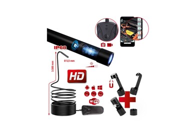 KS TOOLS Set wi-fi videoskopa s fi 5,5 mm 0°, hd sondom s prednjom kamerom, 5-dijelni