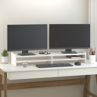 Stalak za monitor, bijeli, 100x27x15 cm, masivna borovina