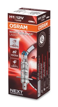OSRAM Night Breaker Laser 12V H1 do 150% više svjetla do 20% bjelije (3700K)