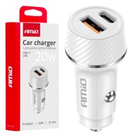 AMIO Auto punjač USB-A i USB-C 20 W s 1 priključkom, bijeli