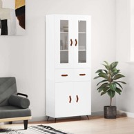 Visoka komoda bijela 69 5x34x180 cm konstruirano drvo , vrata 2 ladice