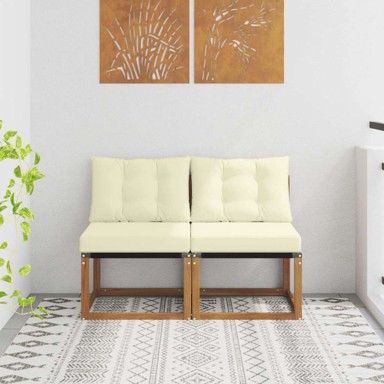 Srednja vrtna sofa, prirodna, krem jastuci, 2 kom