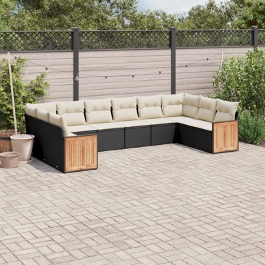 10-dijelni set vrtnih sofa s jastucima crni od poliratana