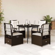 Vrtna garnitura, 5-dijelni set s jastucima poliratan, 80 x 80 x 74 cm, smeđa
