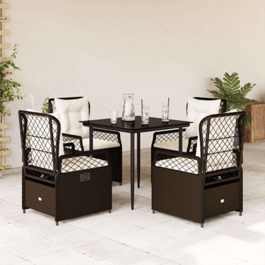 Vrtna garnitura, 5-dijelni set s jastucima poliratan, 80 x 80 x 74 cm, smeđa